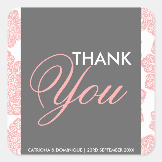 Carré Sticker Merci rose et gris Batik (Devant)