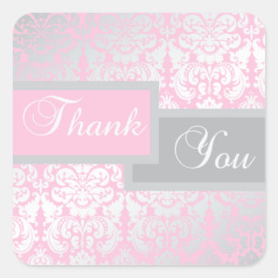 Carré Sticker Merci rose et gris Damas