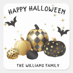 Carré Sticker Monogram Citrouille Or Halloween