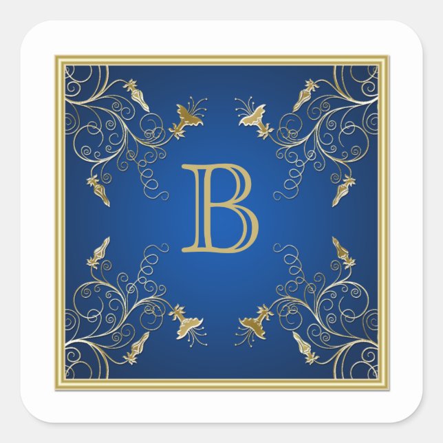 Carré Sticker Monogram Navy et Gold Floral (Devant)
