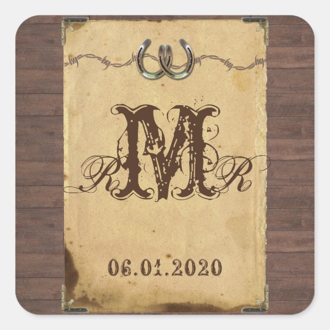 Carré Sticker Monogram rustique Country (Devant)