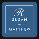 Carré Sticker Monogramme à bordure mince classique, bleu<br><div class="desc">Sticker Monogramme à bordure mince classique,  bleu marine Un autocollant monogramme simple mais classique personnalisé mariage monogramme. Utiliser comme sceau d'enveloppe ou étiquette de faveur. Modifiez vos informations à l'aide du formulaire modèle.</div>