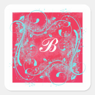 Carré Sticker Monogramme de 1,5 po avec permules rouges