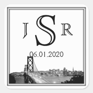 Carré Sticker Monogramme de mariage de San Francisco