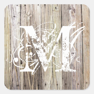 Carré Sticker Monogramme en Bois patiné