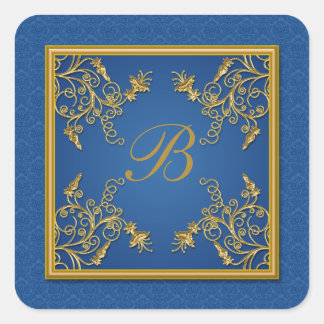 Carré Sticker Monogramme Floral Bleu et Or