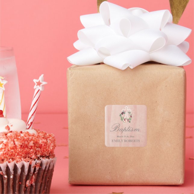 Carré sticker monogramme floral marsala blush baptism (Fête)