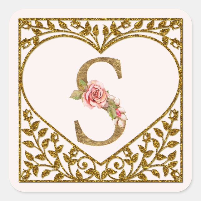 Carré Sticker monogramme floral personnalisé (Devant)