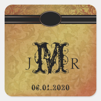 Carré Sticker Monogramme Mariage de régence d'automne
