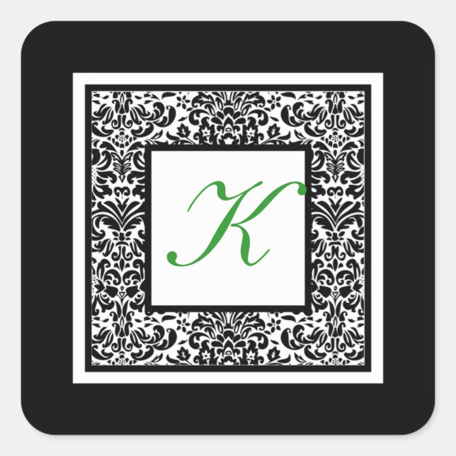 Carré Sticker Monogramme noir, blanc et vert Damas (Devant)