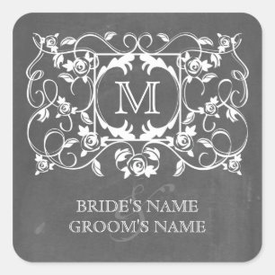 Carré Sticker Monogramme Rose Inspiré Chalkboard