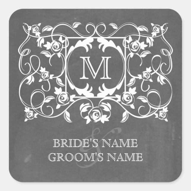 Carré Sticker Monogramme Rose Inspiré Chalkboard (Devant)