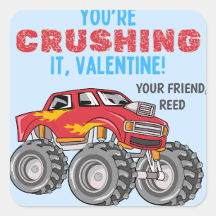 Carré Sticker Monster Truck Valentines