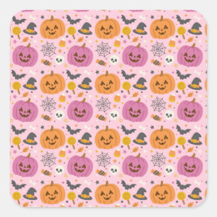Carré Sticker Motif Citrouille rose Halloween