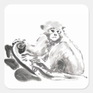 Carré Sticker original de la peinture de linge de singe 