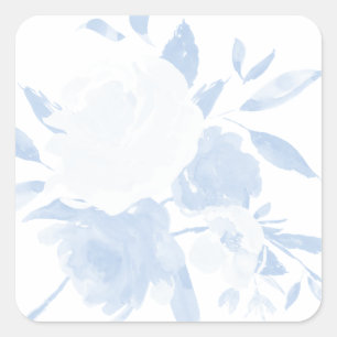 Carré Sticker Pastel Blue Floral Aquarelle