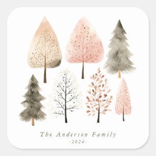 Carré Sticker personnalisé des arbres de Noël