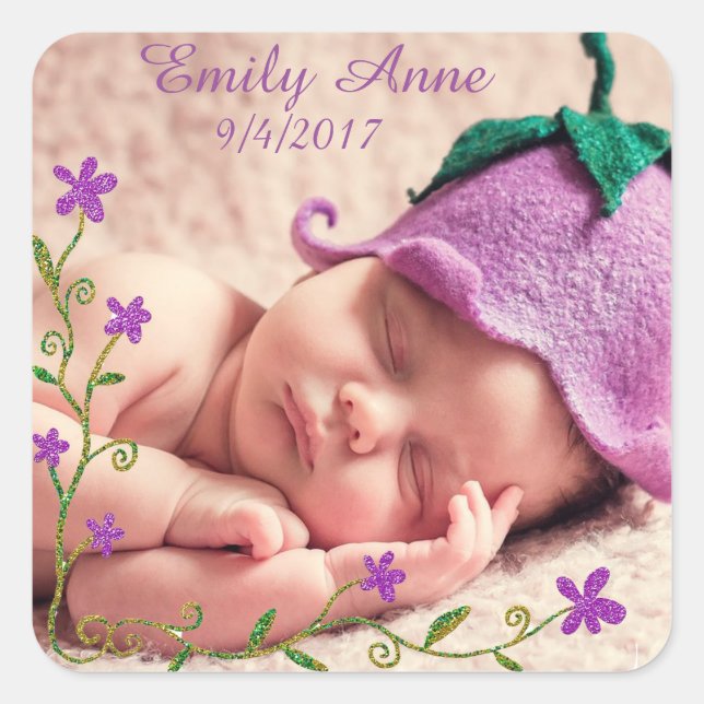 Carré Sticker Photo Bébé Plutôt Violet (Devant)