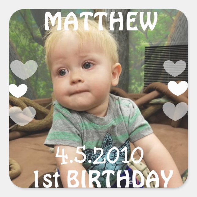 Carré Sticker photo premier anniversaire (Devant)