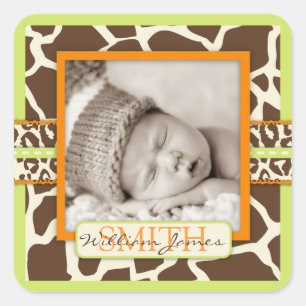 Carré Sticker photo Safari Boy Green