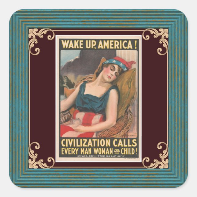 Carré Sticker pour affiche Wake Up America (Devant)