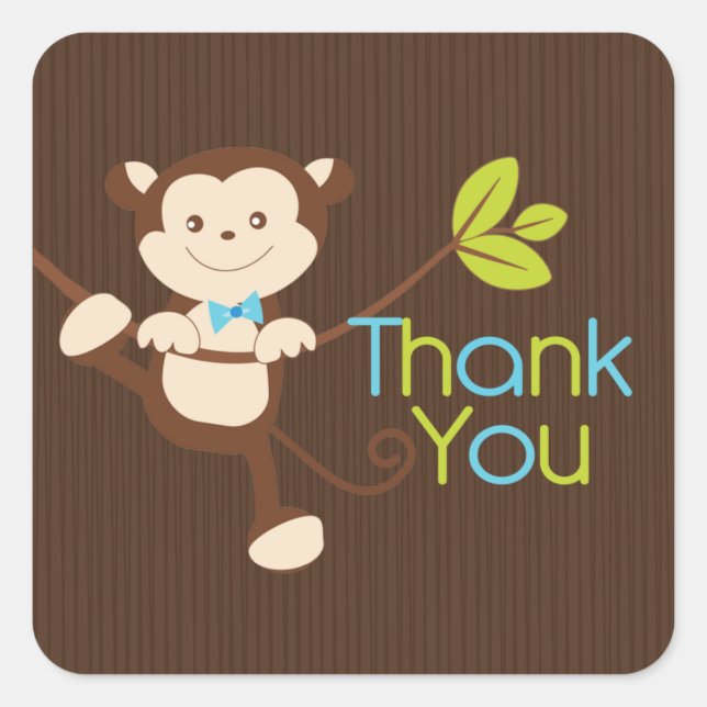 Carré Sticker pour Baby shower de singe mignon (Devant)