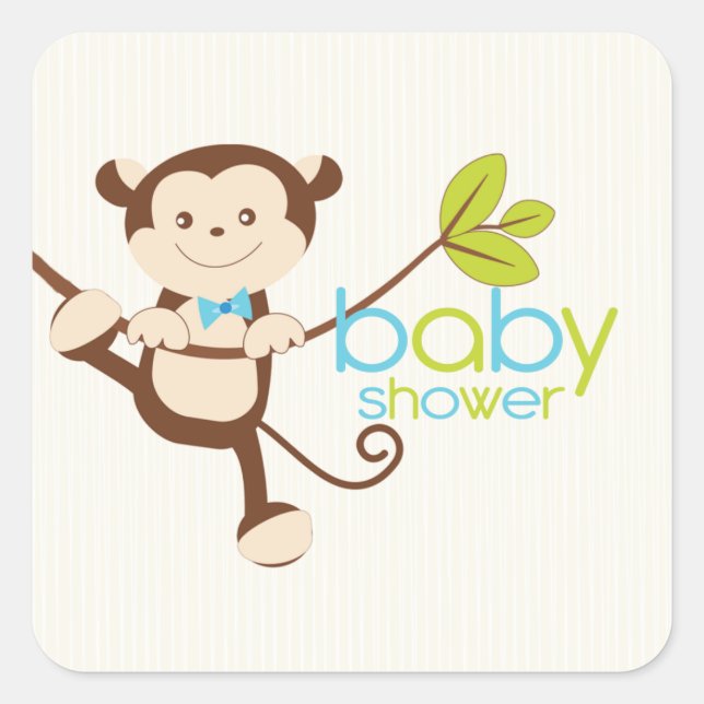 Carré Sticker pour Baby shower de singe mignon (Devant)