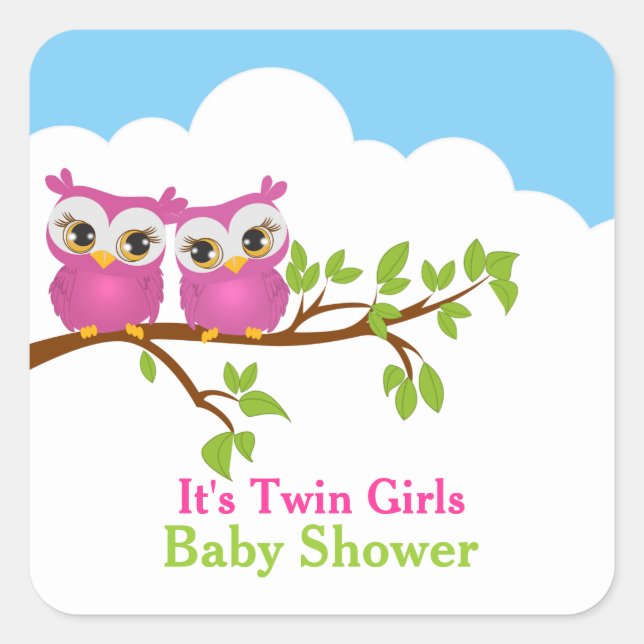 Carré Sticker pour Baby shower fille Sweet Twins Owls (Devant)