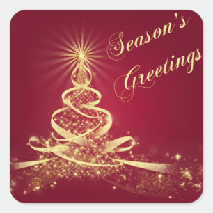 Carré Sticker pour Bonnes Fêtes Red, Gold Lighted Tree