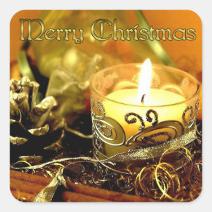 Carré Sticker pour bougie en or Joyeux Noël