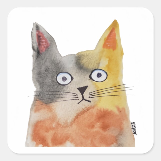 Carré Sticker pour chat aquarelle (Devant)