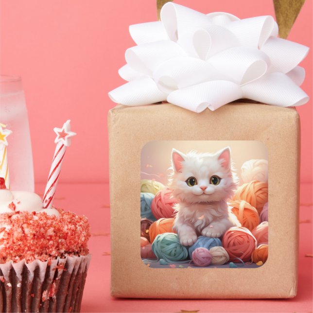 Carré sticker pour chat mignon (Fête)