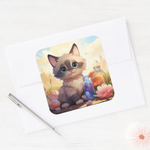 Carré sticker pour chat mignon