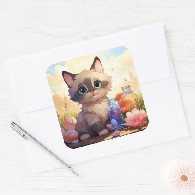 Carré sticker pour chat mignon (Enveloppe)