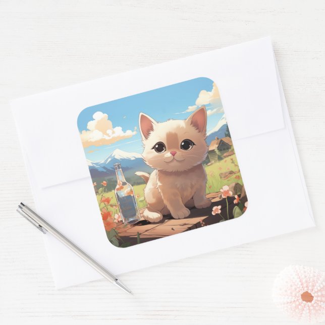 Carré sticker pour chat mignon (Enveloppe)