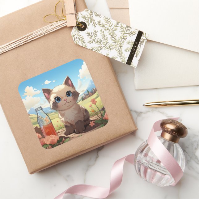 Carré sticker pour chat mignon (Cadeaux)