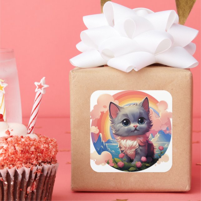 Carré sticker pour chat mignon (Fête)
