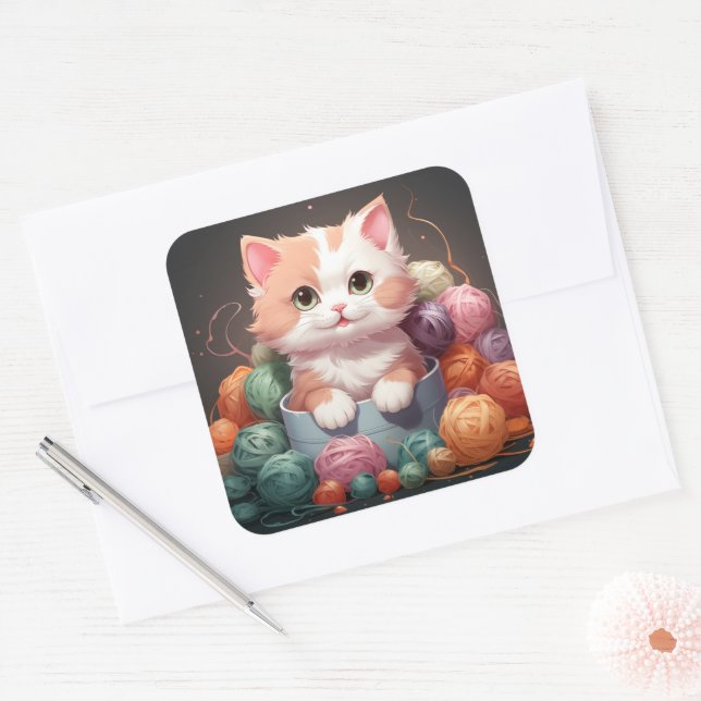 Carré sticker pour chat mignon (Enveloppe)