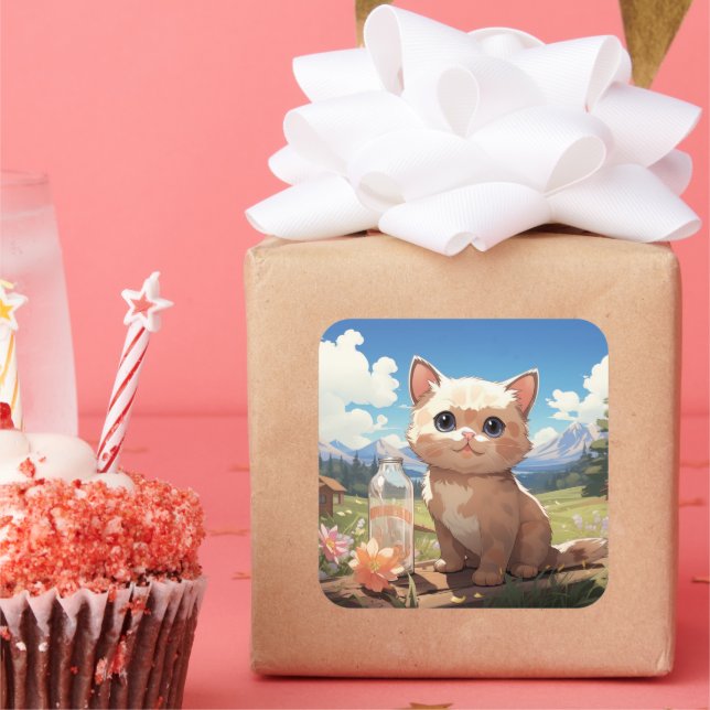 Carré sticker pour chat mignon (Fête)