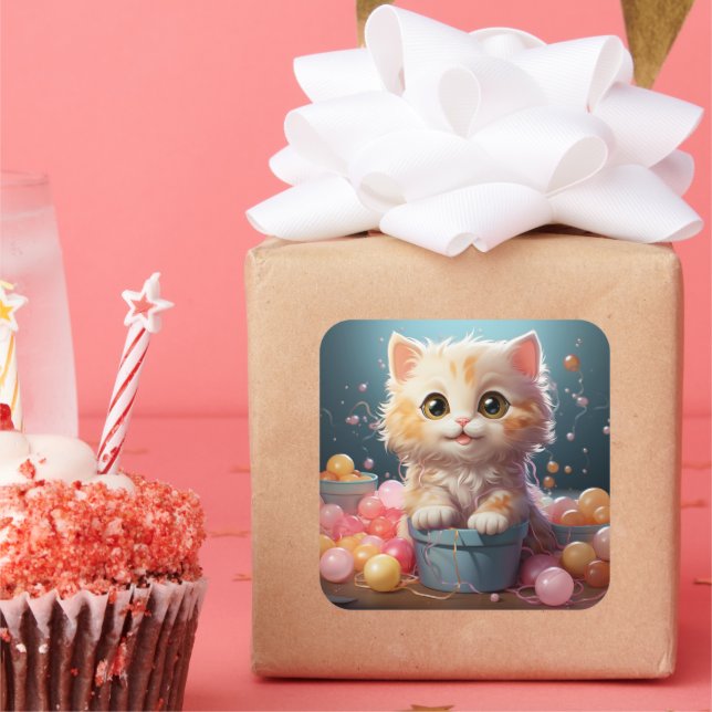 Carré sticker pour chat mignon (Fête)