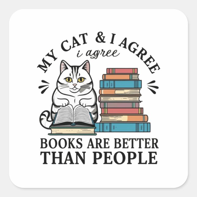 Carré Sticker pour chats de livres (Devant)