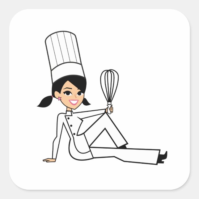 Carré Sticker pour chef féminin avec une jolie illustrat (Devant)