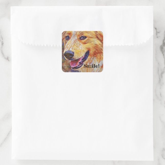 Carré Sticker pour chien doux sourire (Sac)
