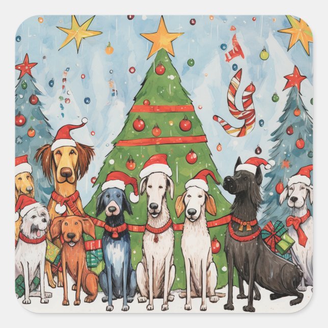 Carré Sticker pour chiens de Noël et de Noël (Devant)