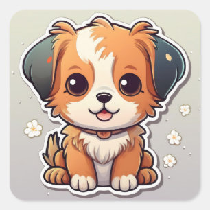 Carré Sticker pour chiot Kawaii adorable