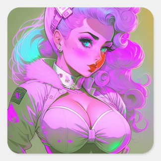 Carré Sticker pour fille Pinup Galactique Rétro