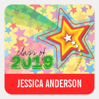 Carré Sticker pour graduation en arc-en-ciel Superstar