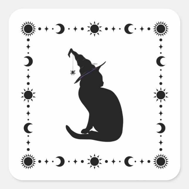 Carré Sticker pour Halloween Chat Charm n'Witch (Devant)