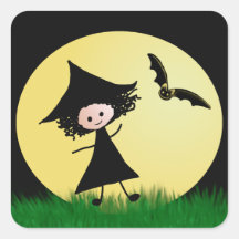 Sticker pour Halloween sorcière et chauve-souris