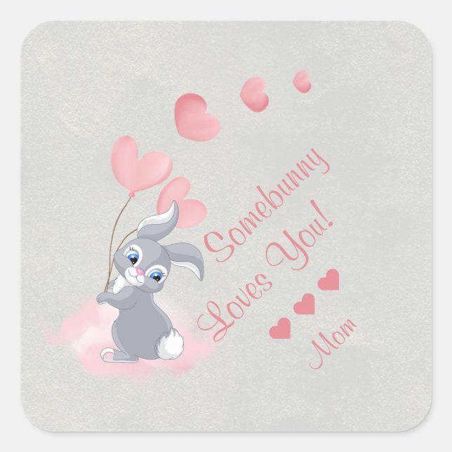 Carré Sticker pour la Saint Valentin de lapin en caricat (Devant)